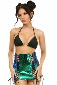 Daisy Corsets Blue/Teal Holo Lace Up Skirt in Blue  from SexyShoes.com