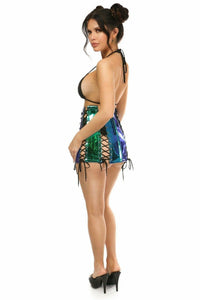 Daisy Corsets Blue/Teal Holo Lace Up Skirt in Blue