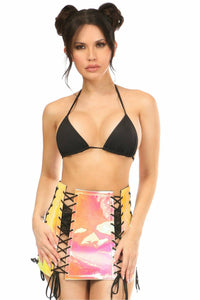 Daisy Corsets Yellow/Pink Holo Lace Up Skirt in Pink  from SexyShoes.com