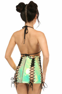 Daisy Corsets Mint Holo Lace Up Skirt in Green