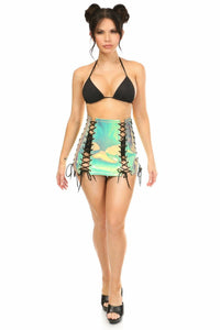 Daisy Corsets Mint Holo Lace Up Skirt in Green
