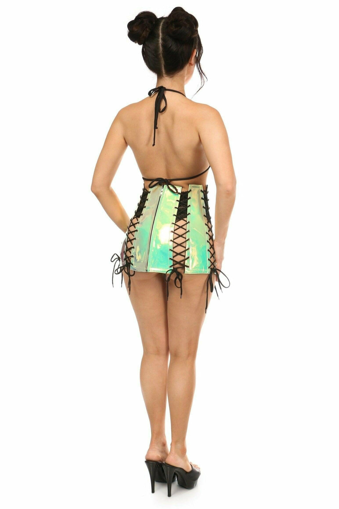 Daisy Corsets Mint Holo Lace Up Skirt in Green