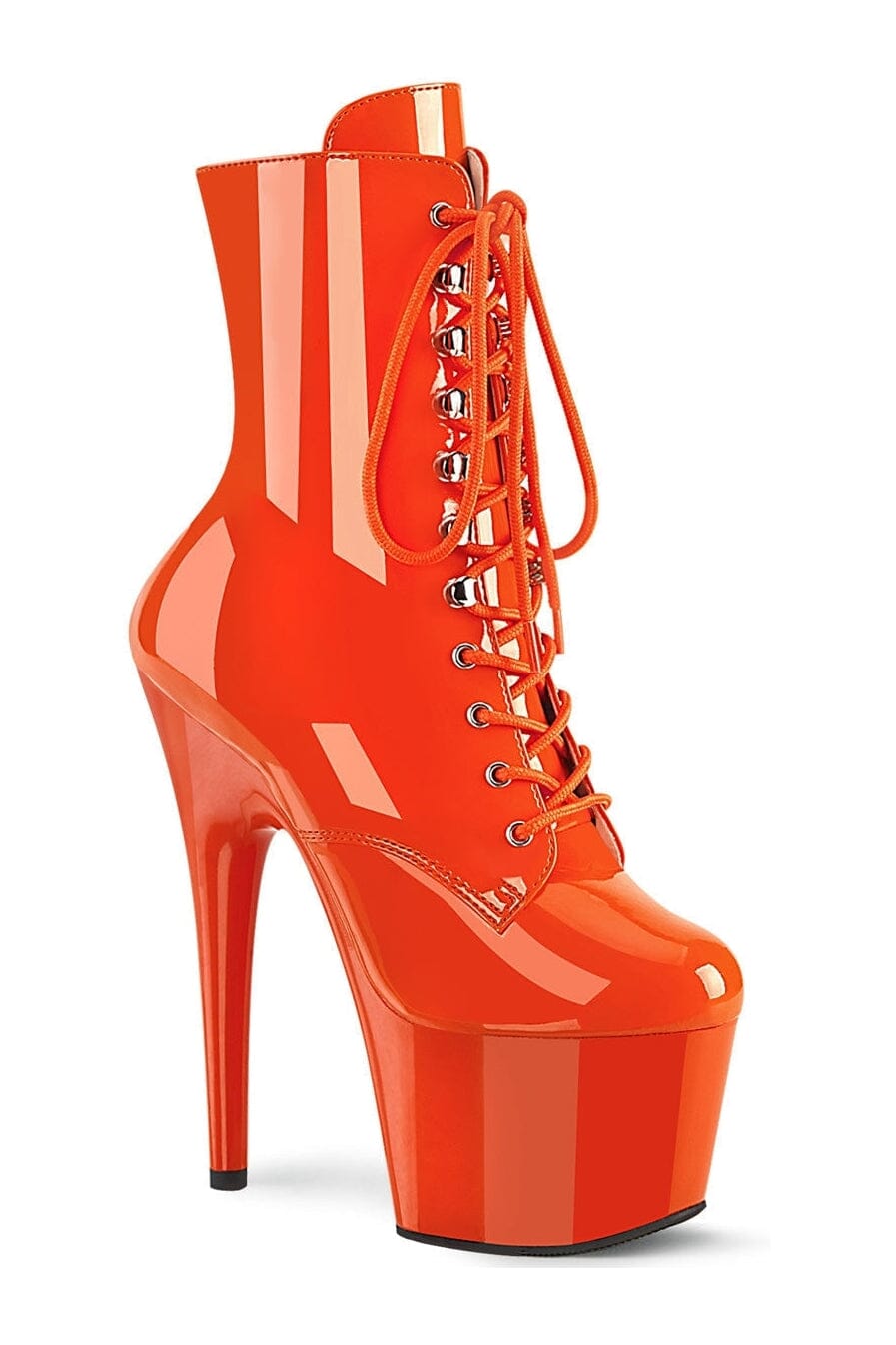Pleaser ADORE-1020 Orange Patent Ankle Boot in Orange Patent from SexyShoes.com