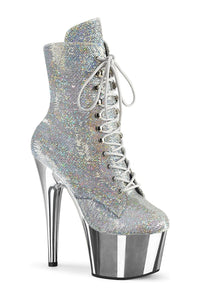 Pleaser ADORE-1020SQ-02 Silver Sequins Ankle Boot in Silver Sequins from SexyShoes.com