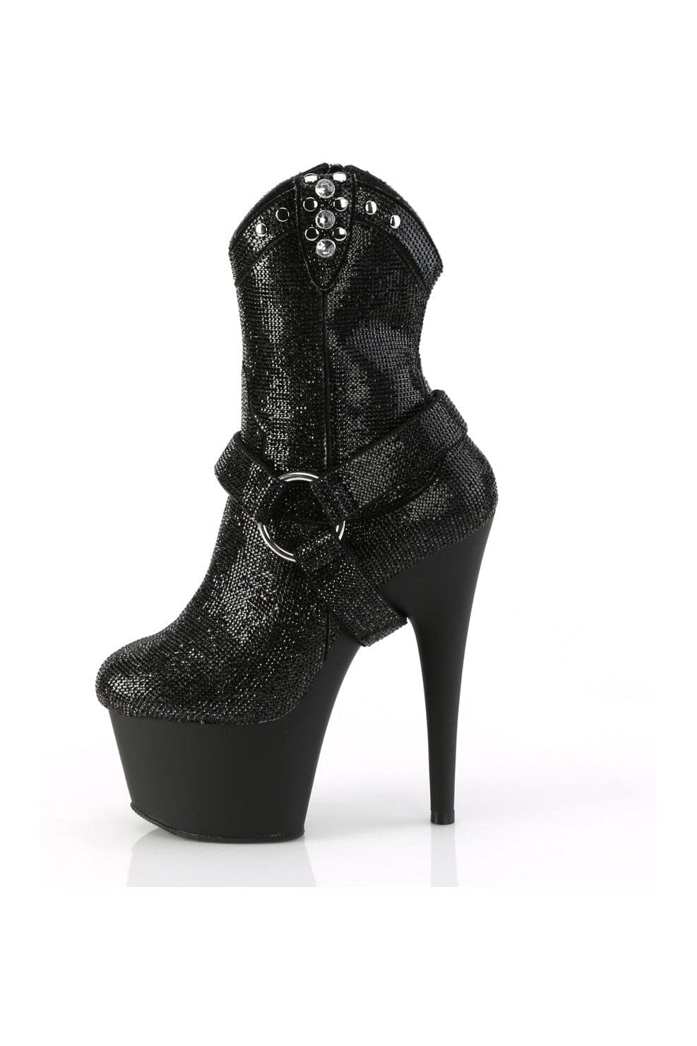 Pleaser ADORE-1029RS Black Faux Suede Ankle Boot in Black Faux Suede