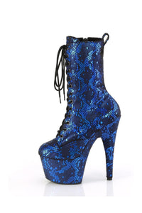 Pleaser ADORE-1040SPF Blue Faux Snake Ankle Boot in Blue Faux Snake