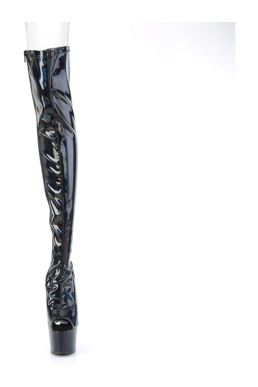 Pleaser ADORE-3011HWR Black Hologram Thigh Boot in Black Hologram