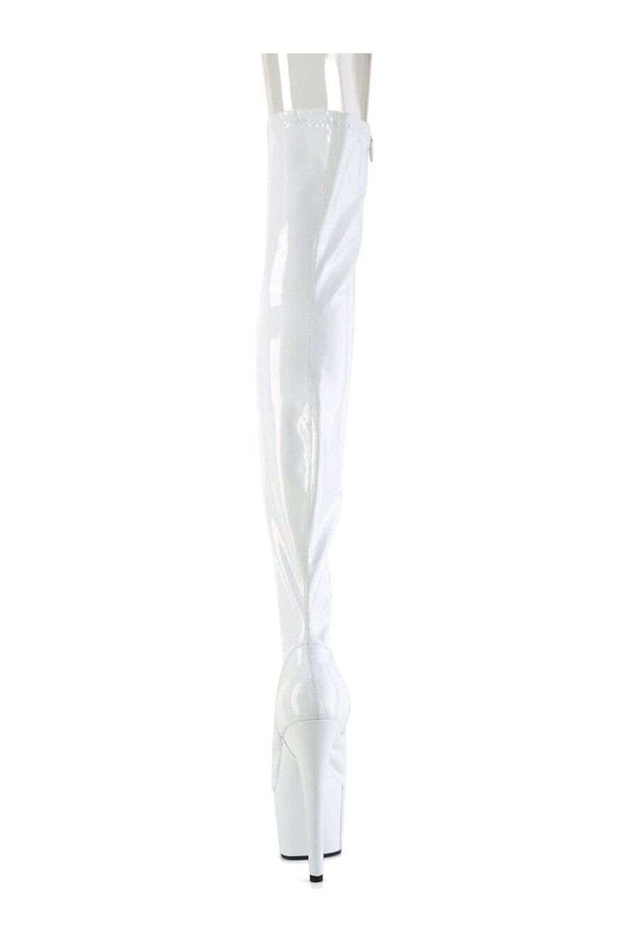 Pleaser ADORE-3011HWR White Hologram Thigh Boot in White Hologram