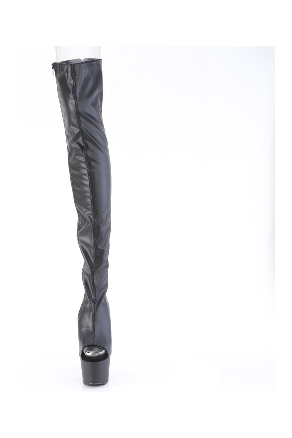 Pleaser ADORE-3017 Black Faux Leather Thigh Boot in Black Faux Leather