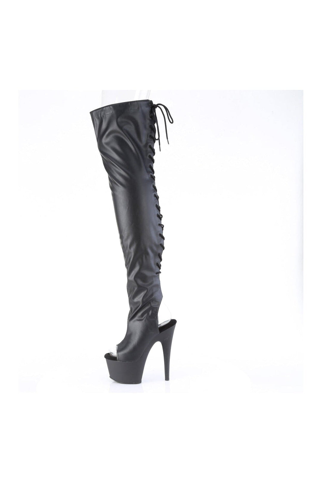 Pleaser ADORE-3017 Black Faux Leather Thigh Boot in Black Faux Leather