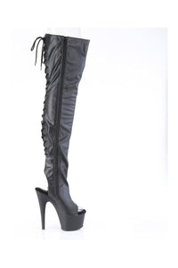 Pleaser ADORE-3017 Black Faux Leather Thigh Boot in Black Faux Leather