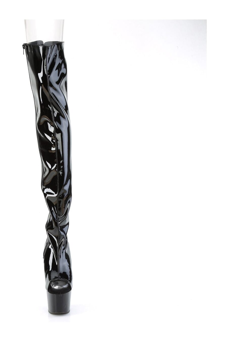 Pleaser ADORE-3017 Black Patent Thigh Boot in Black Patent