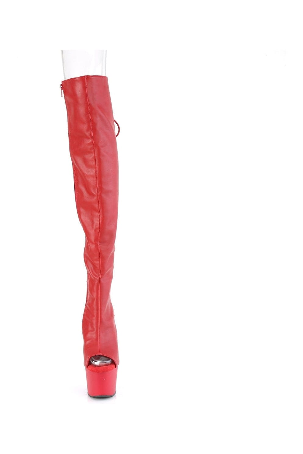 Pleaser ADORE-3019 Red Faux Leather Knee Boot in Red Faux Leather