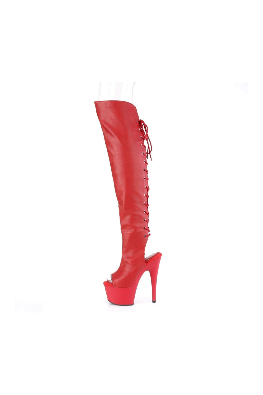 Pleaser ADORE-3019 Red Faux Leather Knee Boot in Red Faux Leather