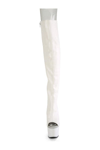 Pleaser ADORE-3019 White Faux Leather Knee Boot in White Faux Leather