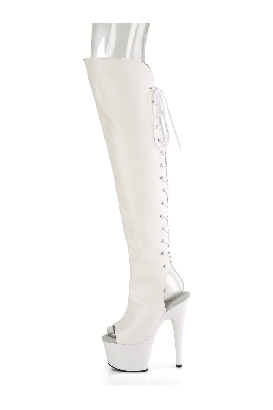 Pleaser ADORE-3019 White Faux Leather Knee Boot in White Faux Leather