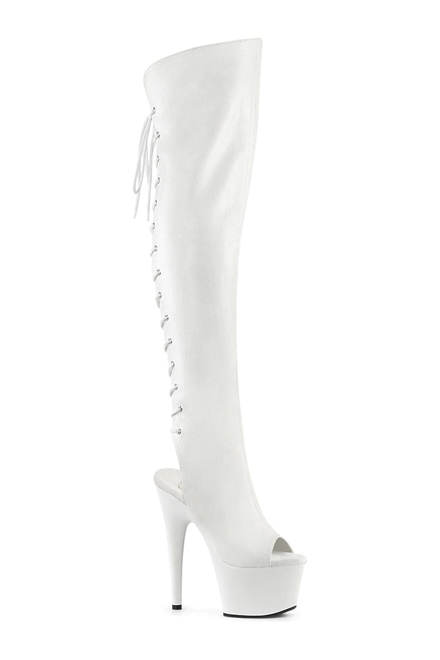 Pleaser ADORE-3019 White Faux Leather Knee Boot in White Faux Leather from SexyShoes.com