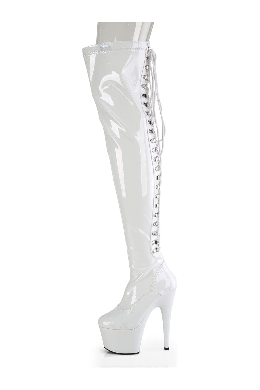 Pleaser ADORE-3063 White Patent Thigh Boot in White Patent