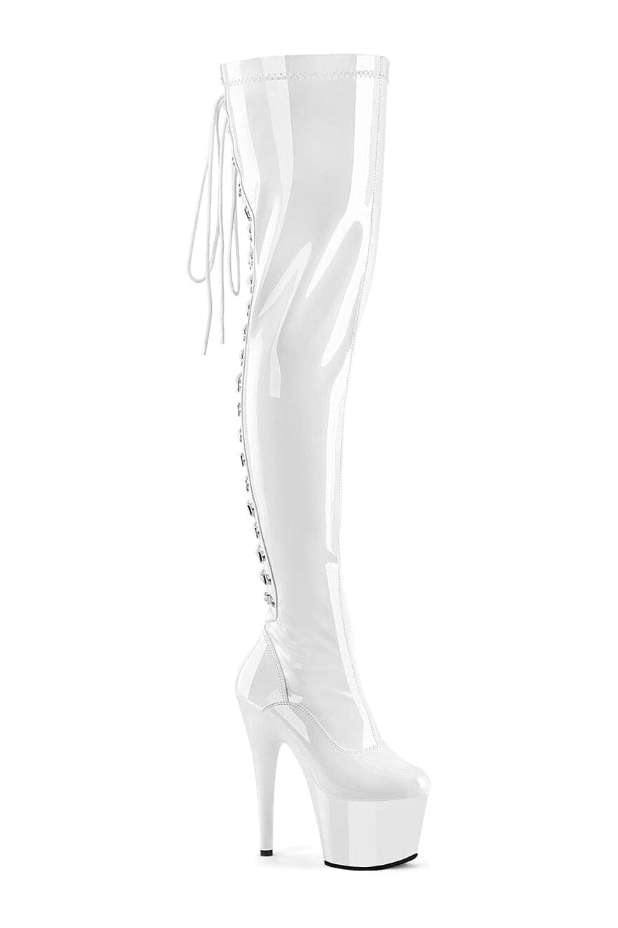 Pleaser ADORE-3063 White Patent Thigh Boot in White Patent from SexyShoes.com
