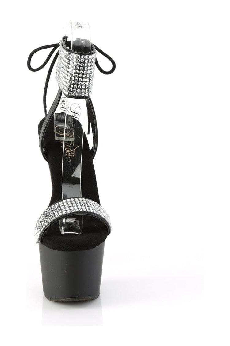 Pleaser ADORE-770 Black Faux Leather Sandal in Black Faux Leather