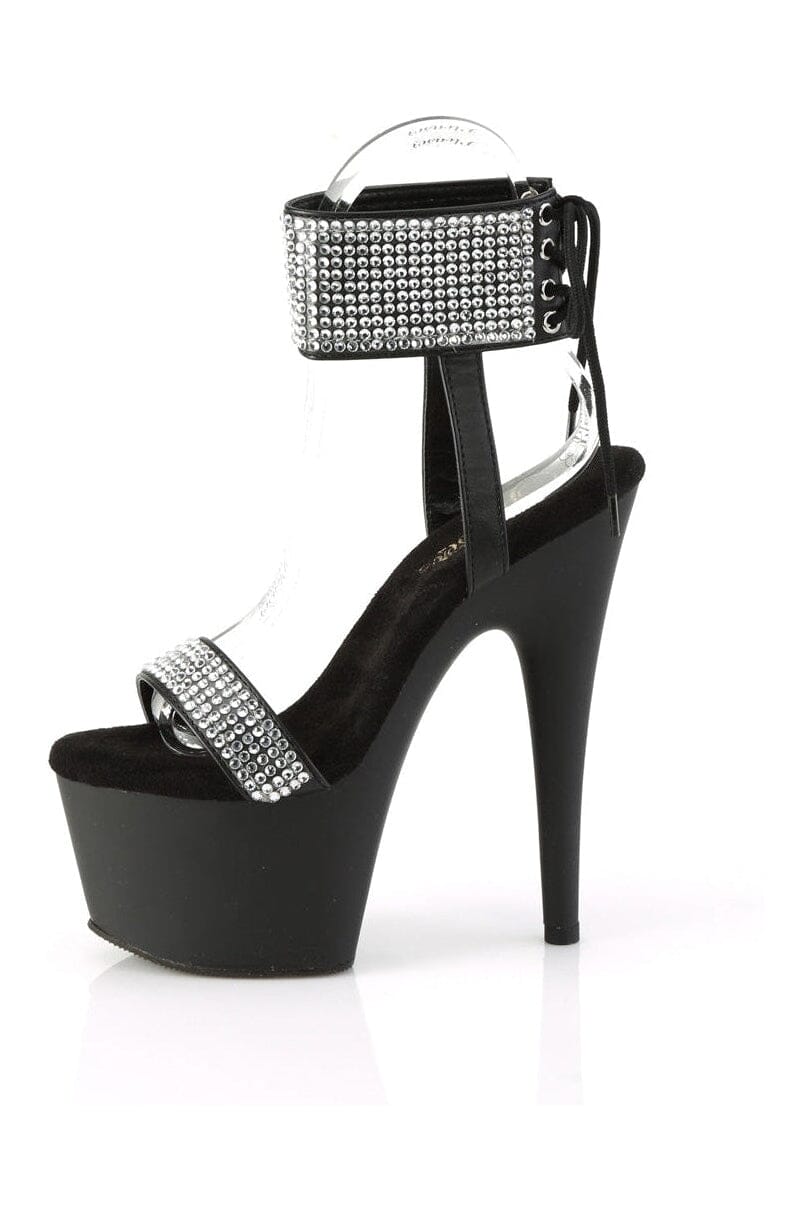 Pleaser ADORE-770 Black Faux Leather Sandal in Black Faux Leather