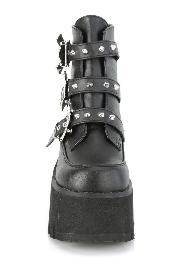 Demonia ASHES-55 Black Vegan Leather Ankle Boot in Black Vegan Leather
