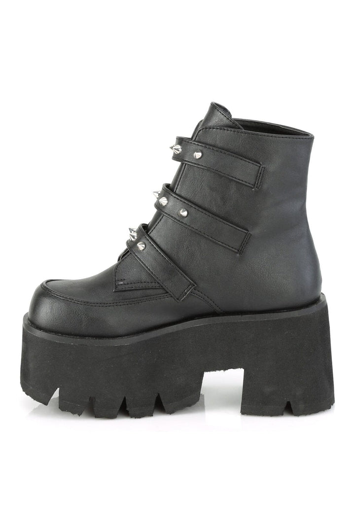 Demonia ASHES-55 Black Vegan Leather Ankle Boot in Black Vegan Leather