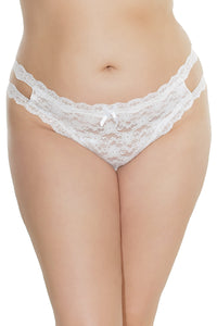 Coquette All Over Stretch Lace Strappy Crotchless Thong in White  from SexyShoes.com