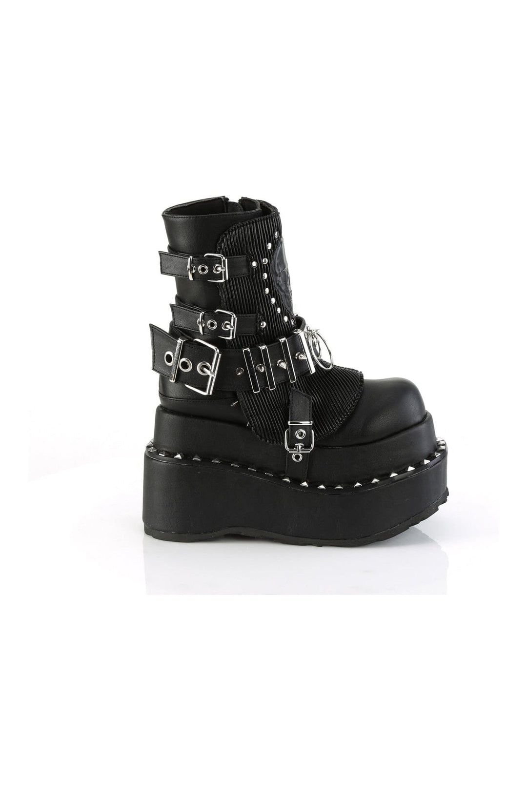 Demonia BEAR-150 Black Vegan Leather Ankle Boot in Black Vegan Leather