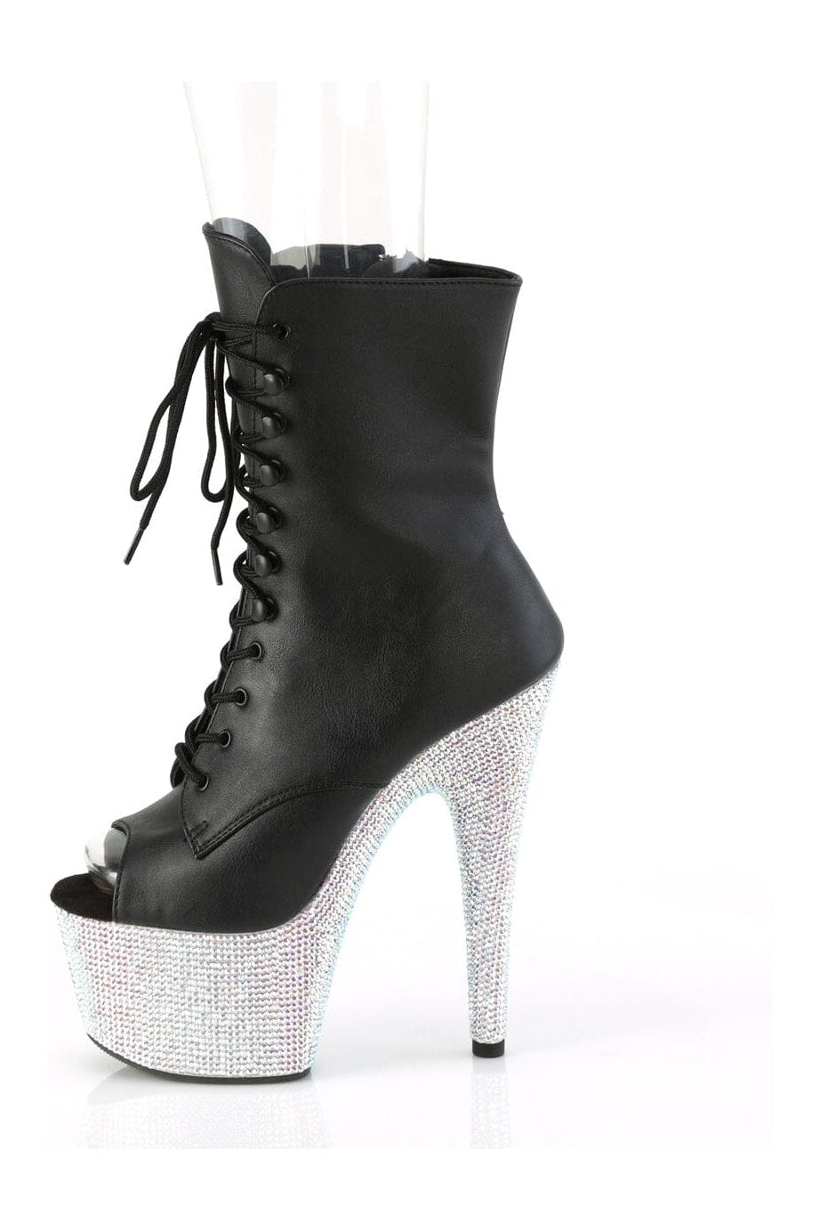 Pleaser BEJEWELED-1021-7 Black Faux Leather Ankle Boot in Black Faux Leather