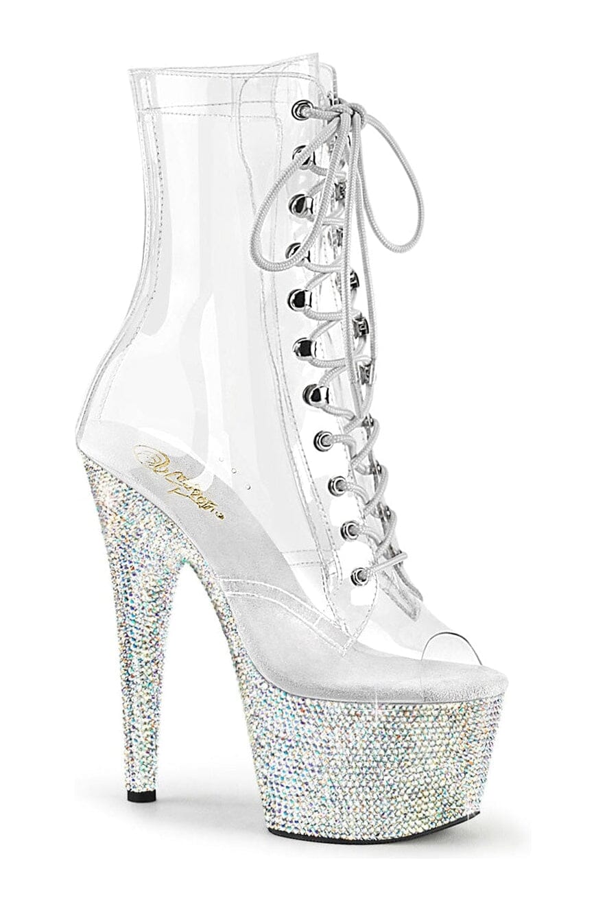 Pleaser BEJEWELED-1021C-7 Clear Vinyl Ankle Boot in Clear Vinyl from SexyShoes.com