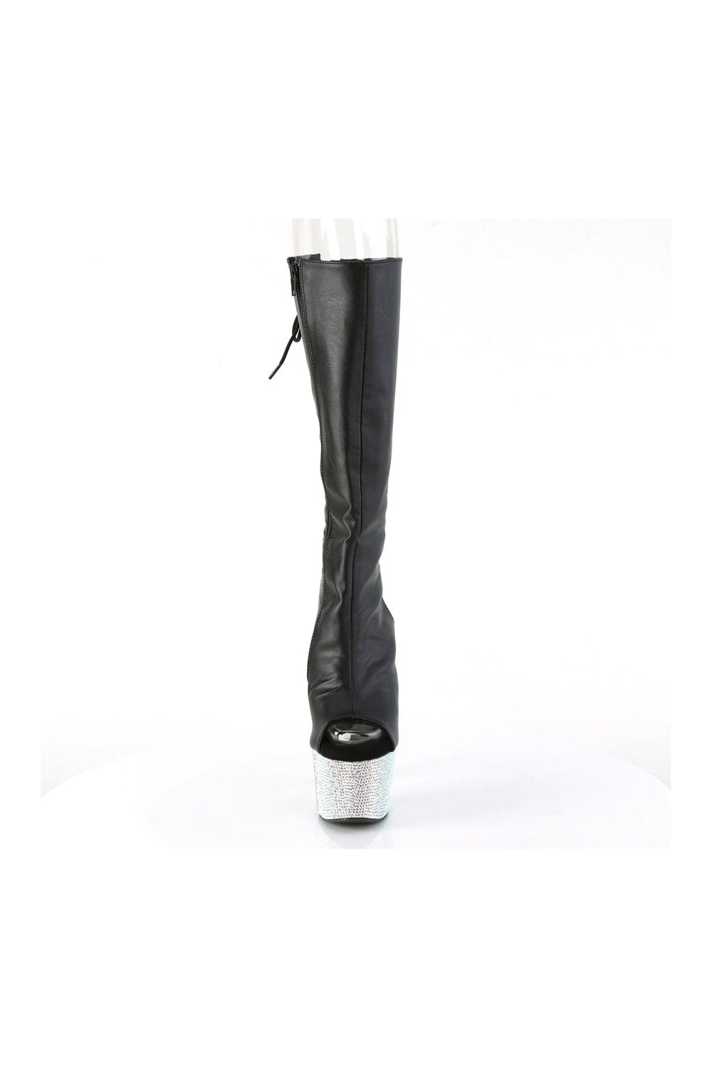 Pleaser BEJEWELED-2018-7 Black Faux Leather Knee Boot in Black Faux Leather