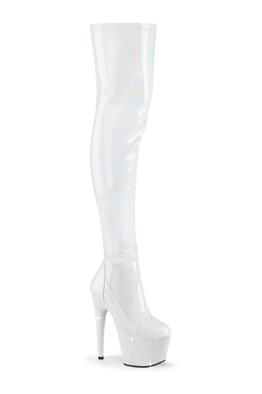 BEJEWELED-3000-7 White Patent Thigh Boot-Thigh Boots-Pleaser-White-10-Patent-SEXYSHOES.COM