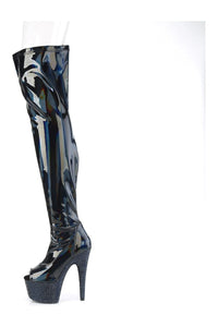 Pleaser BEJEWELED-3011-7 Black Patent Thigh Boot in Black Patent