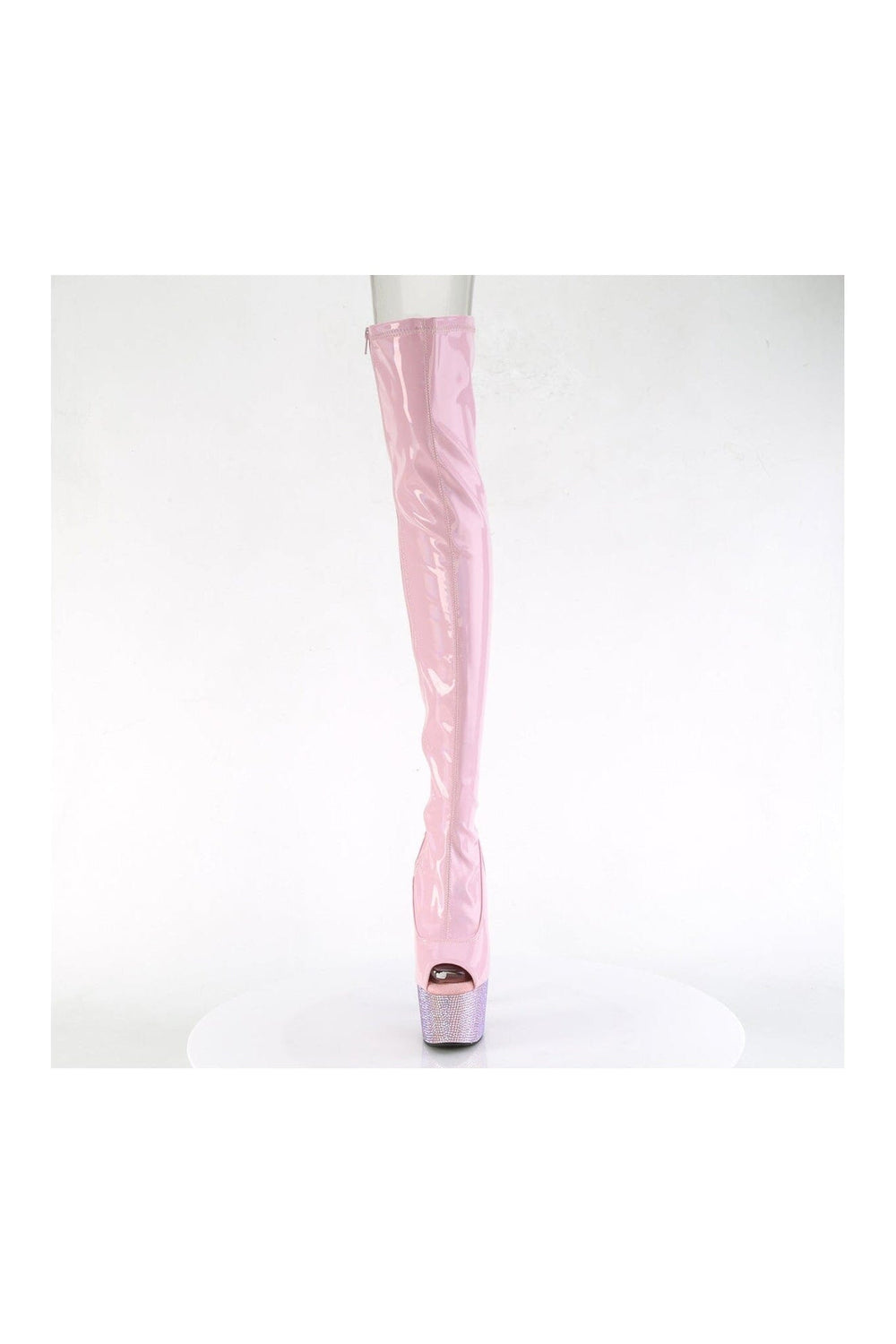 Pleaser BEJEWELED-3011-7 Pink Patent Thigh Boot in Pink Patent