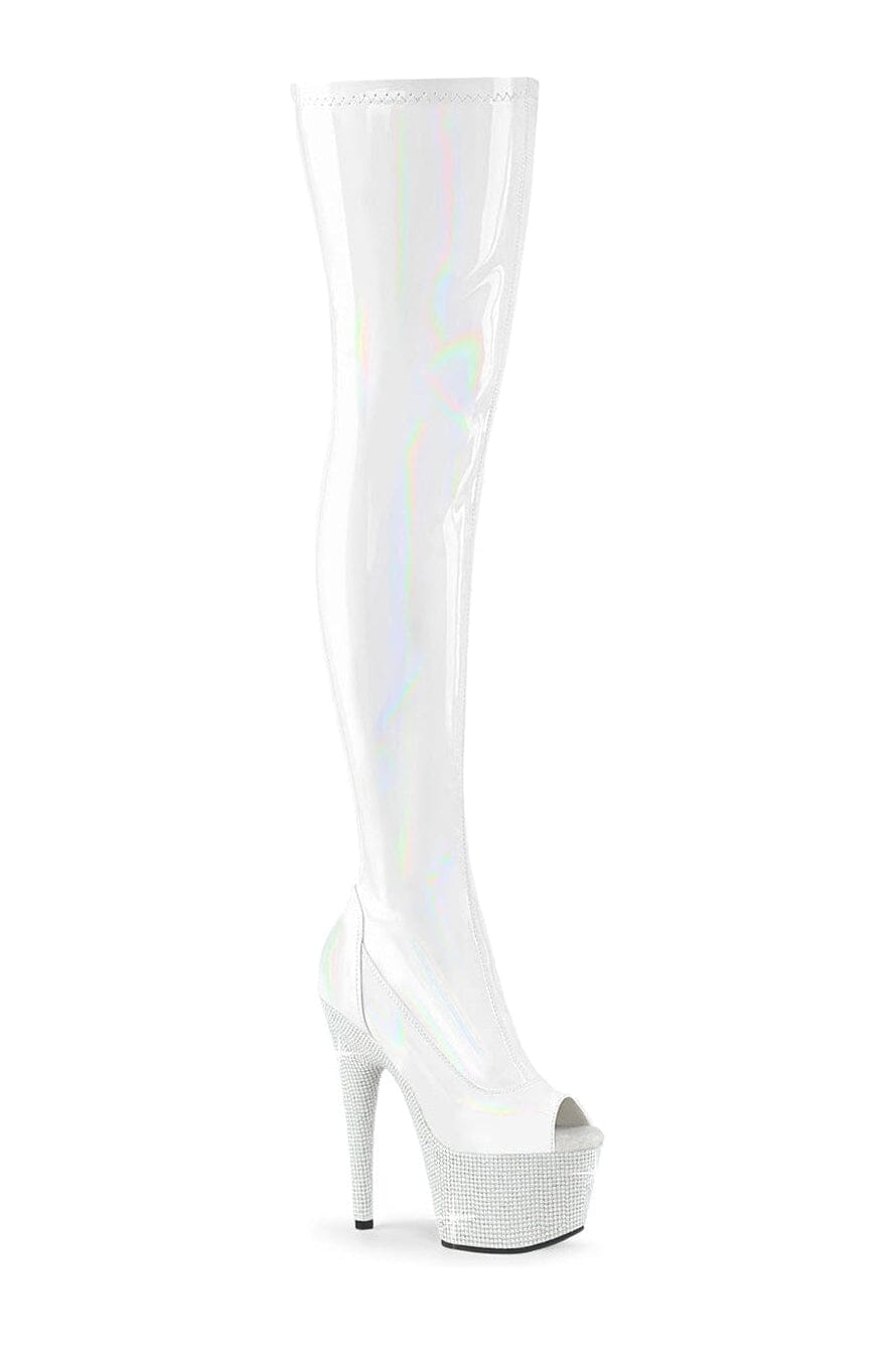 BEJEWELED-3011-7 White Patent Thigh Boot-Thigh Boots-Pleaser-White-10-Patent-SEXYSHOES.COM