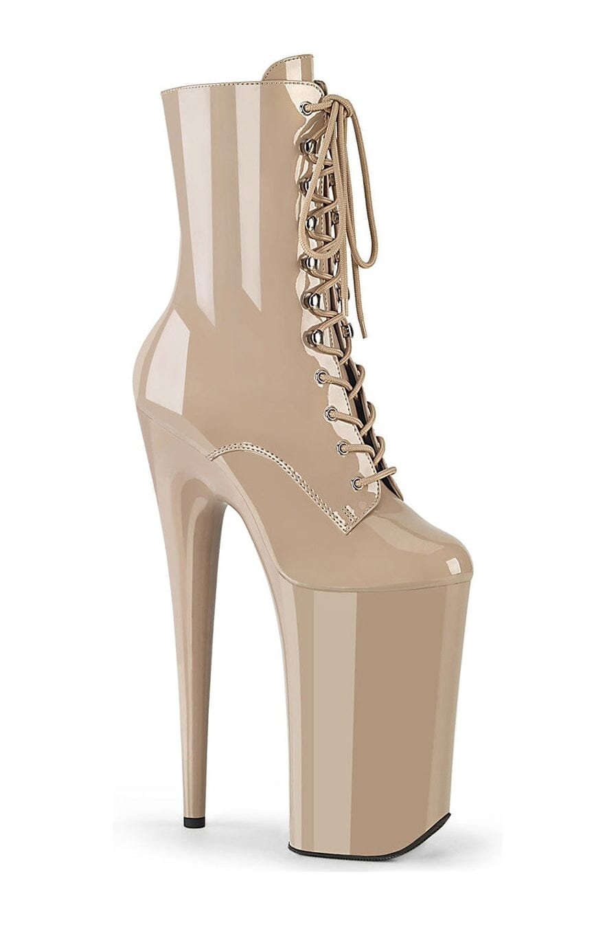 Pleaser BEYOND-1020 Nude Patent Ankle Boot in Nude Patent from SexyShoes.com