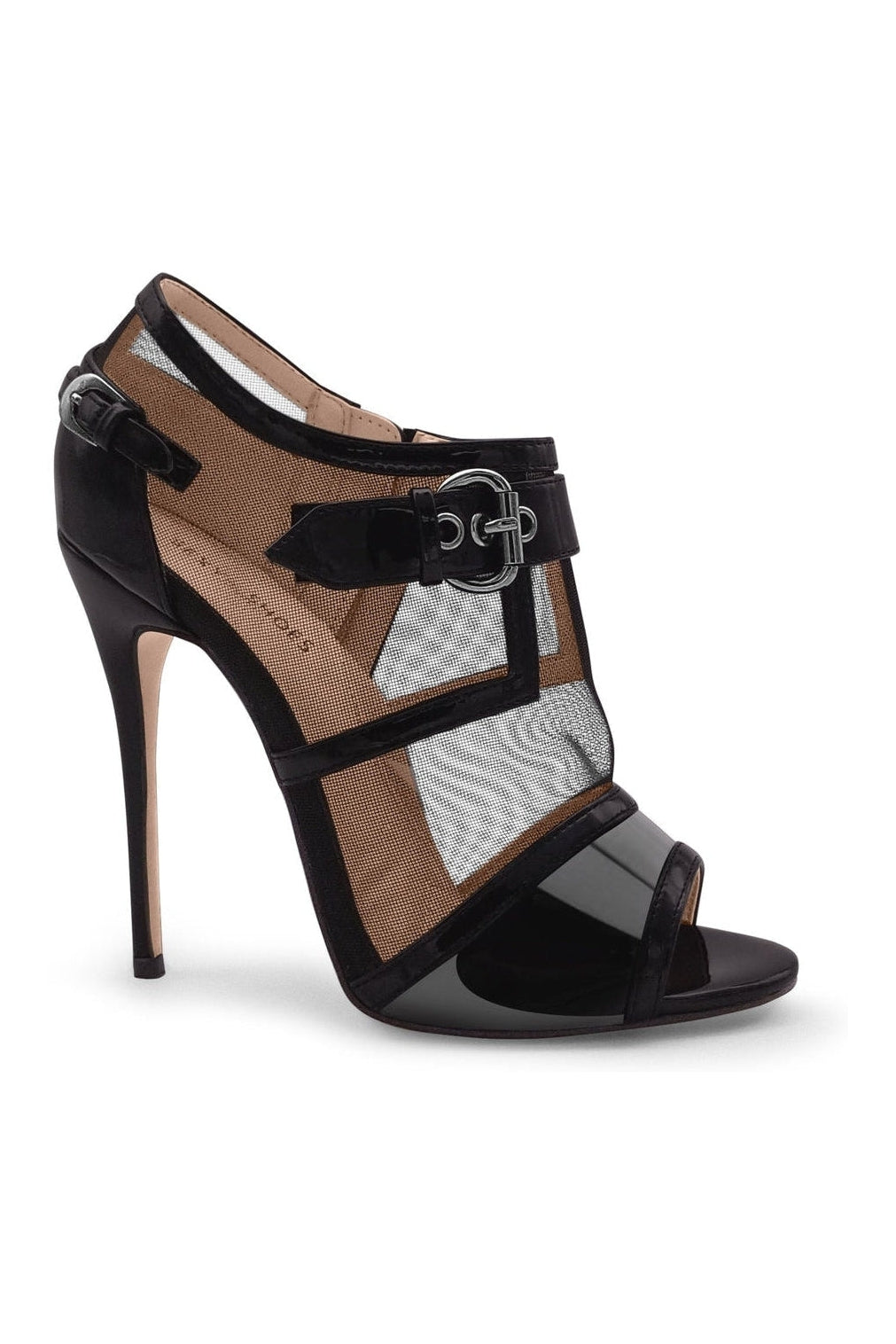 Mesh Open Toe Stiletto Bootie with Buckle-Ankle Boots- Stripper Shoes at SEXYSHOES.COM