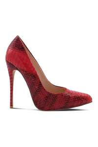 Sexyshoes Signature Sultry Low Cut Sky High Stiletto Heel Pump in Red Faux Leather