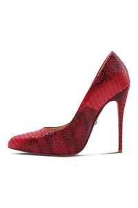 Sexyshoes Signature Sultry Low Cut Sky High Stiletto Heel Pump in Red Faux Leather