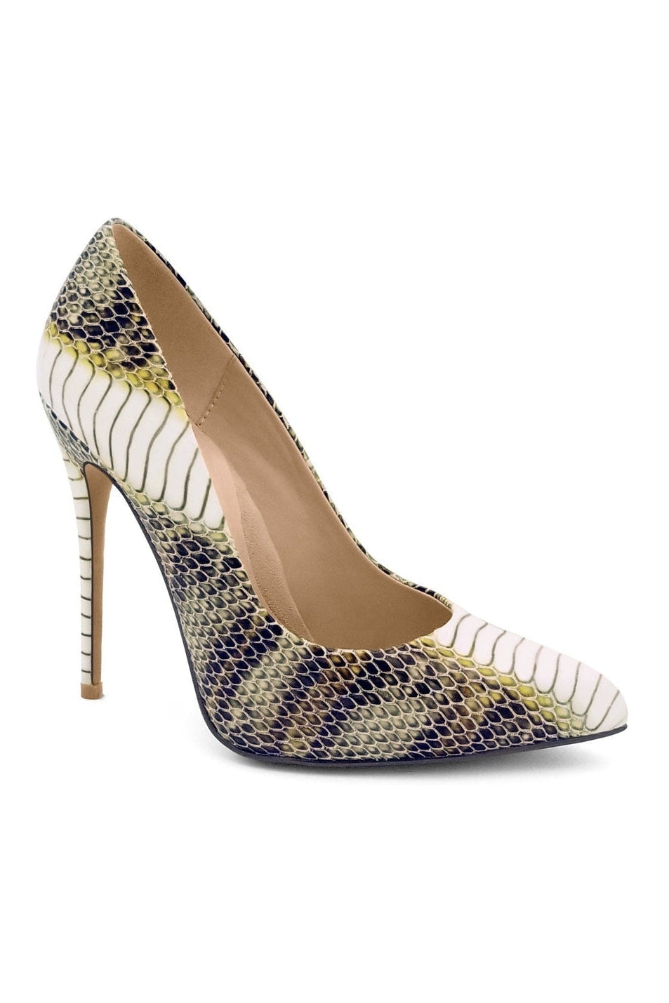 Sexyshoes Signature Sultry Low Cut Sky High Stiletto Heel Pump in Bone Faux Leather from SexyShoes.com