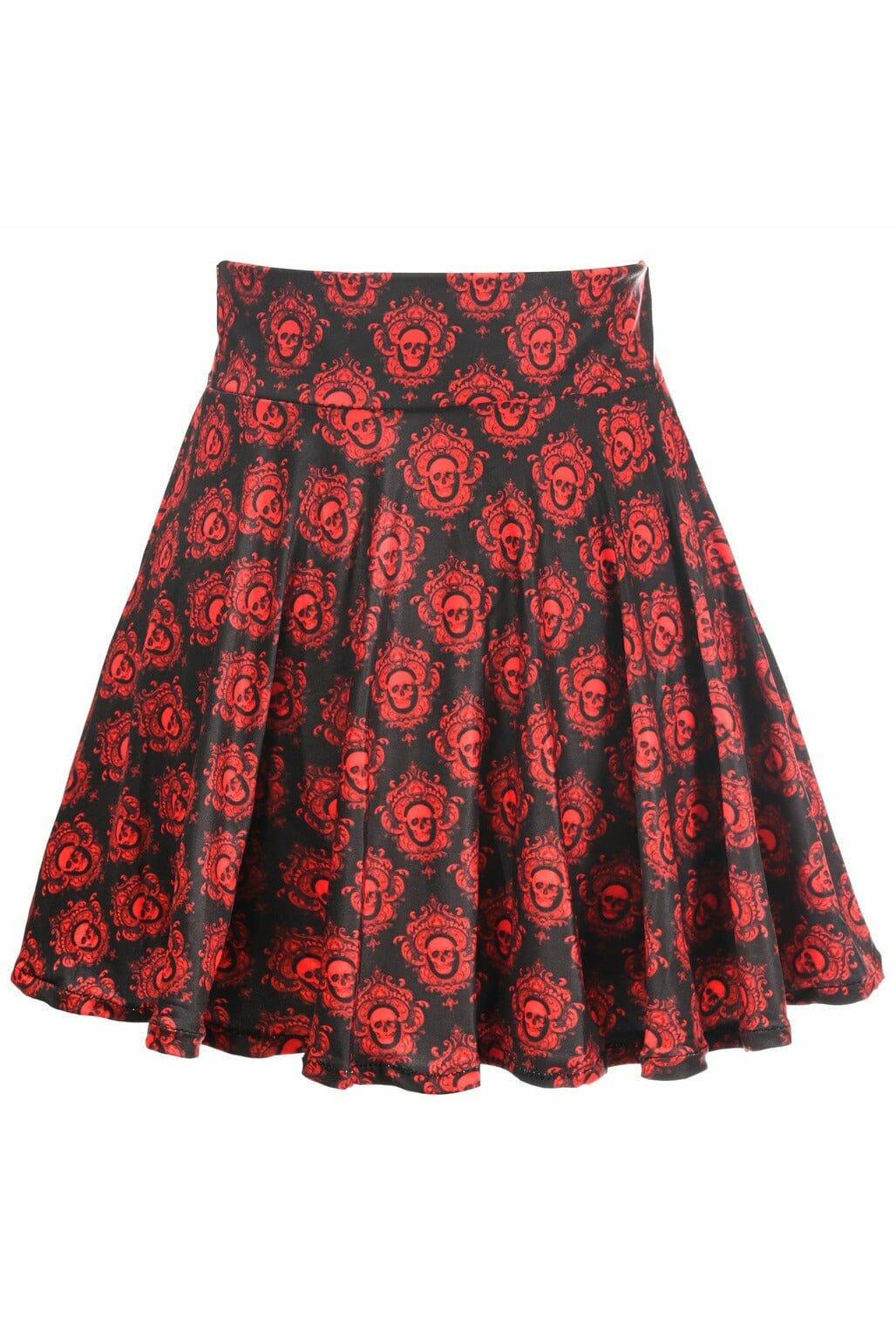 Black & Red Skulls Stretch Lycra Skirt-Costume Skirts-Daisy Corsets-Black-XS-SEXYSHOES.COM