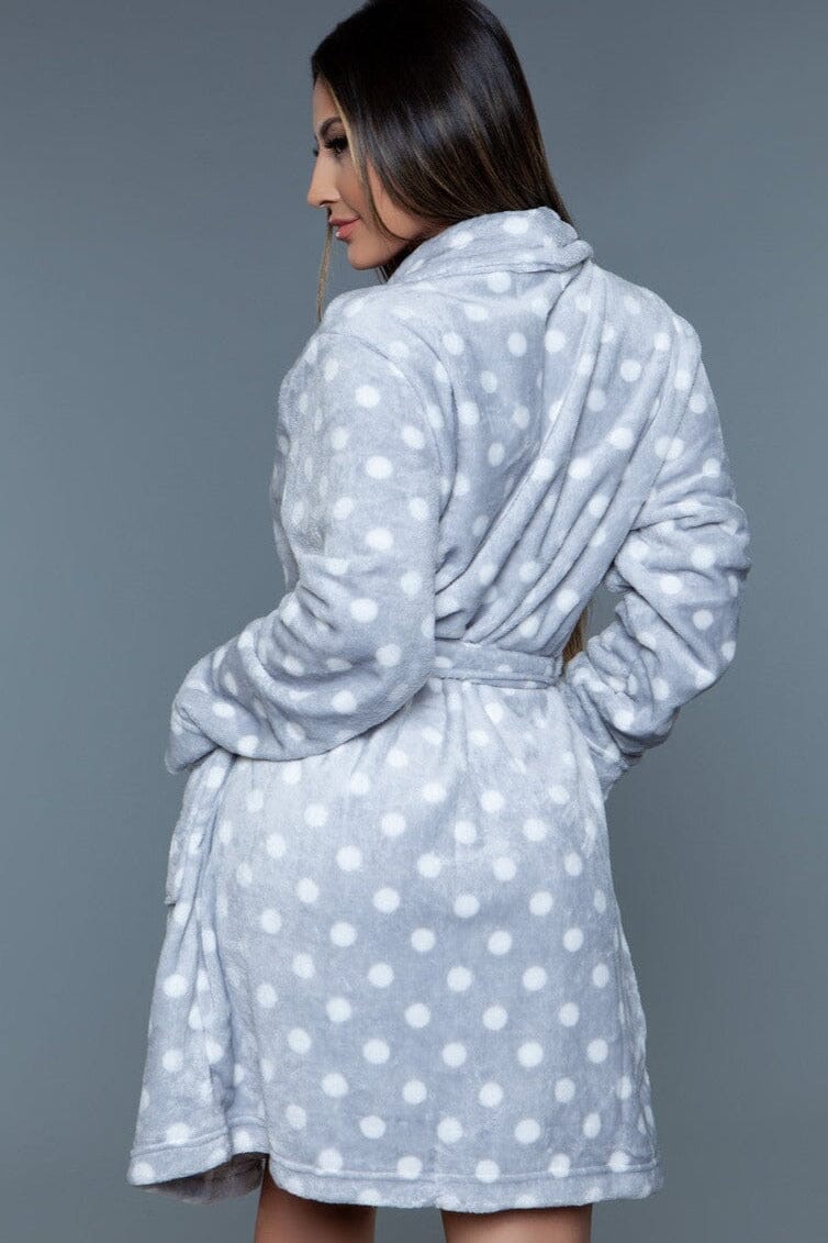 BeWicked Blue Polka Dot Mid Length Push Robe in Grey