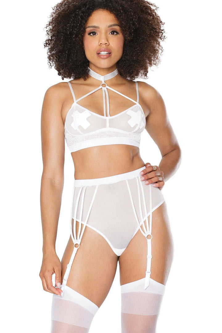 Bra and Garter Panty Set-Lingerie Sets-Coquette-White-L-SEXYSHOES.COM