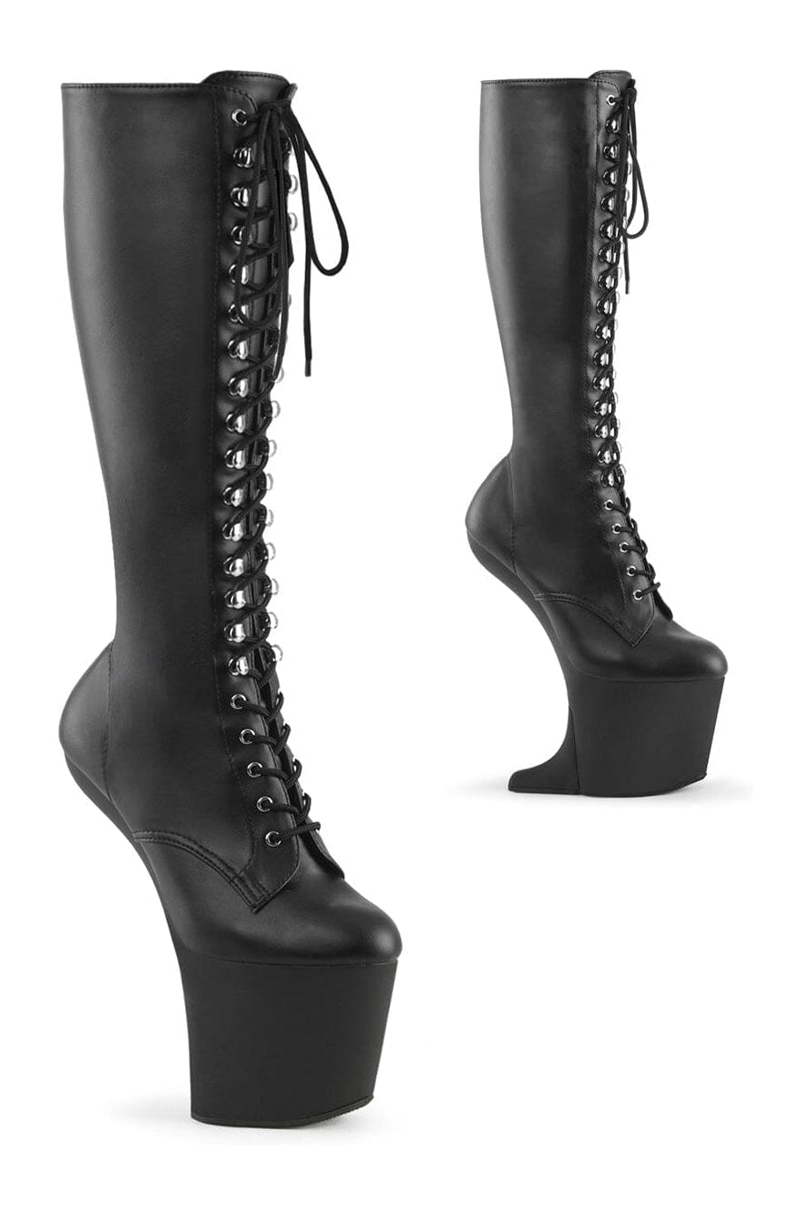 Pleaser CRAZE-2023 Black Faux Leather Knee Boot in Black Faux Leather from SexyShoes.com