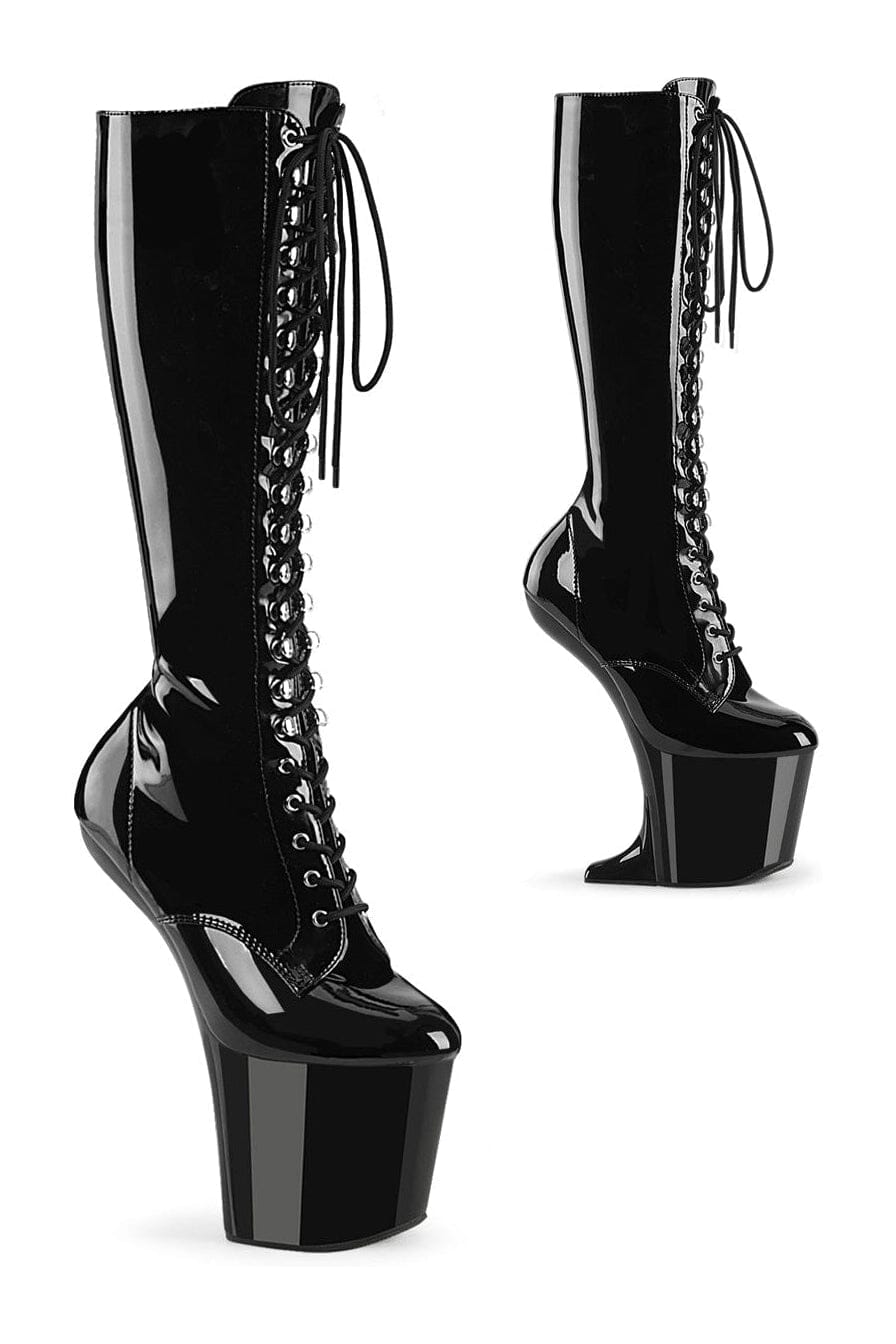 Pleaser CRAZE-2023 Black Patent Knee Boot in Black Patent from SexyShoes.com