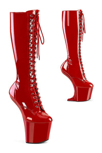 Pleaser CRAZE-2023 Red Patent Knee Boot in Red Patent from SexyShoes.com