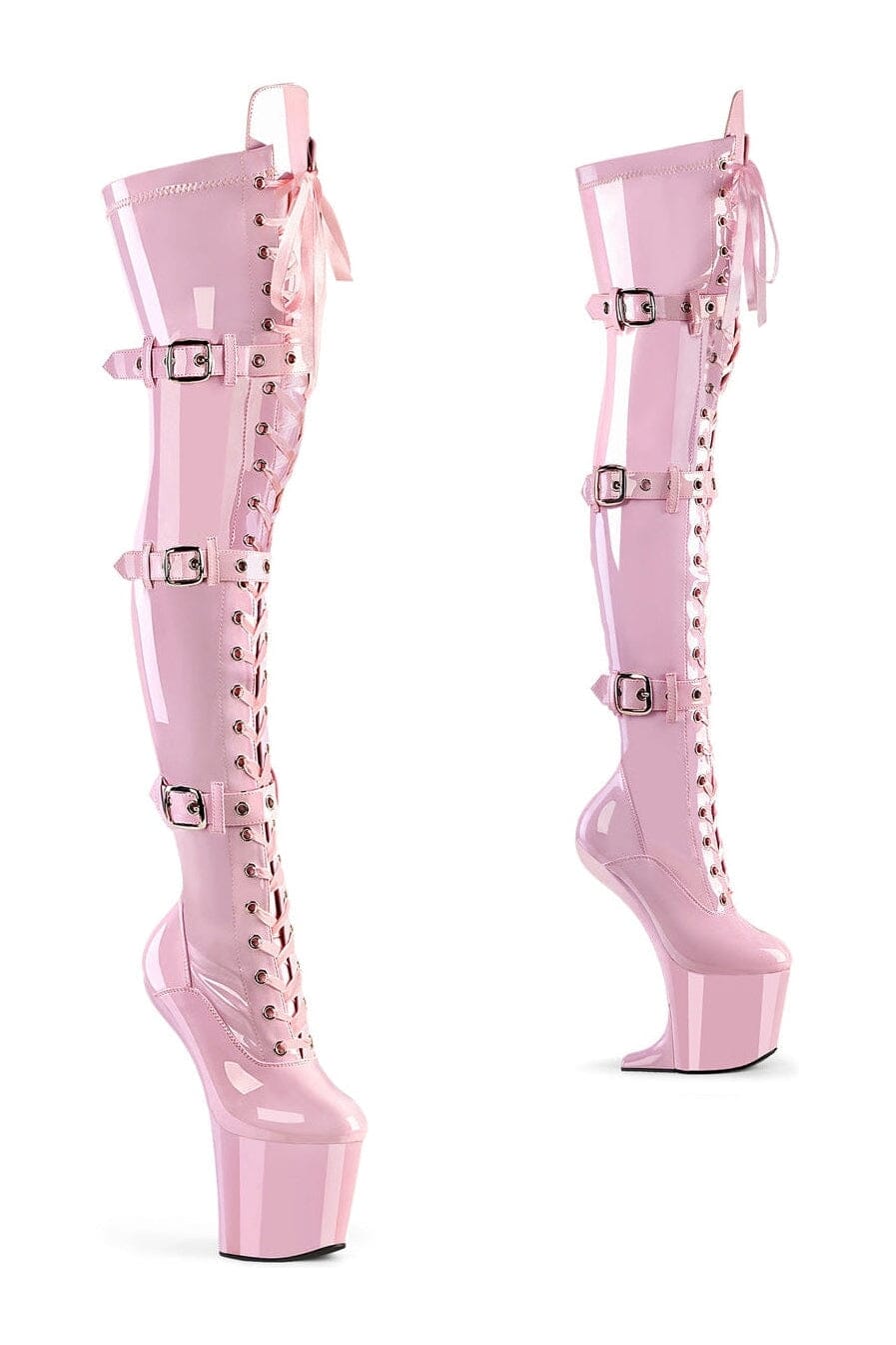 Pleaser CRAZE-3028 Pink Patent Thigh Boot in Pink Patent from SexyShoes.com
