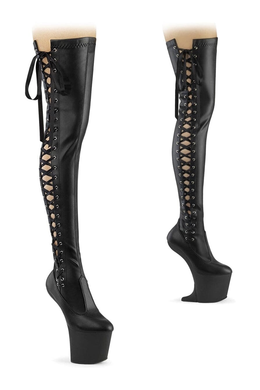 Pleaser CRAZE-3050 Black Faux Leather Thigh Boot in Black Faux Leather from SexyShoes.com
