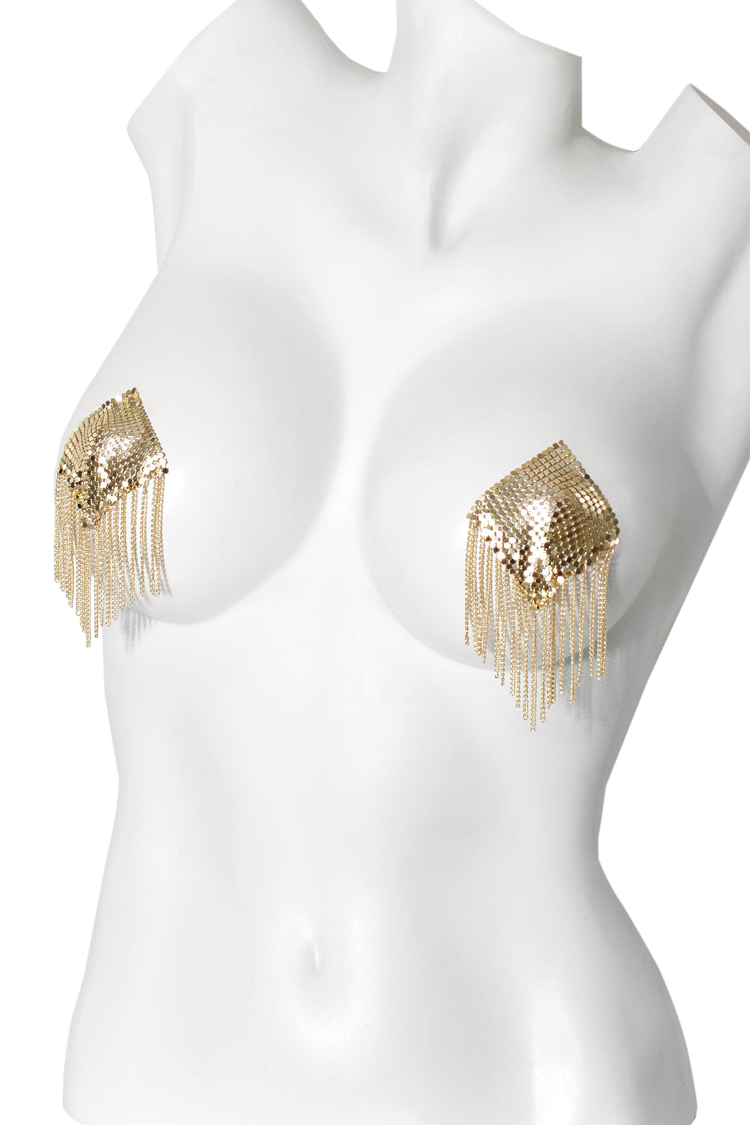 Chain Mail Flat Pasties With Fringe-Pasties-Coquette-Gold-O/S-SEXYSHOES.COM
